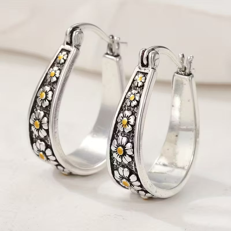 Vintage Meadow Daisy Elegance Hoop Earrings
