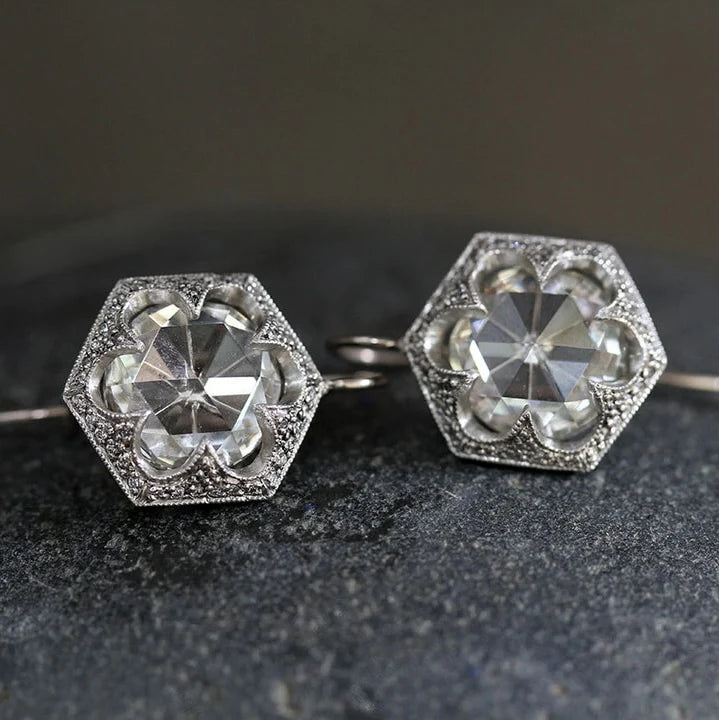 Vintage White Rounded Glass Earrings