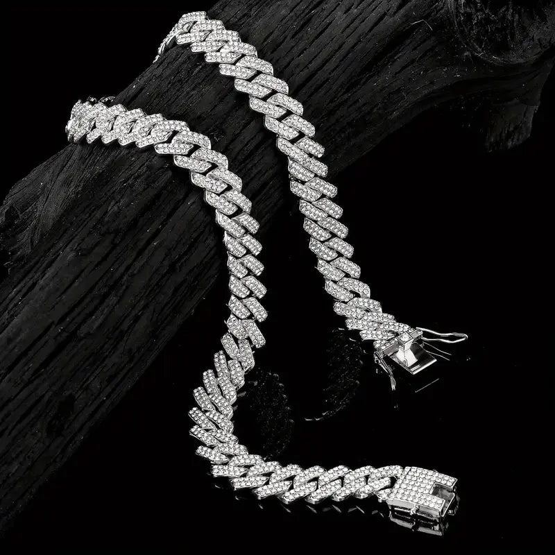 Versatile Cuban Rhinestone Necklace – Unisex Vintage Jewelry