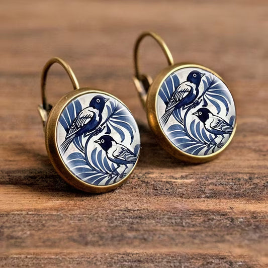 Blue Songbird Cameo Elegance Drop Earrings