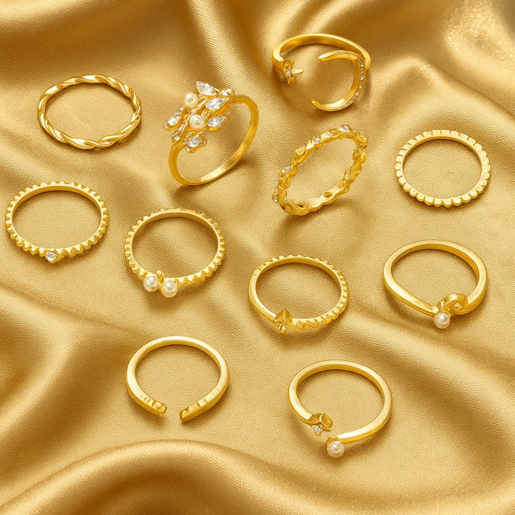 Silver & Gold Bohemian Ring Stack — Set of 10