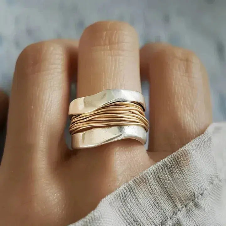 Dual-Tone Silver & Gold Thread Ring