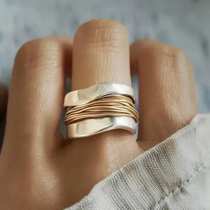 Dual-Tone Silver & Gold Thread Ring