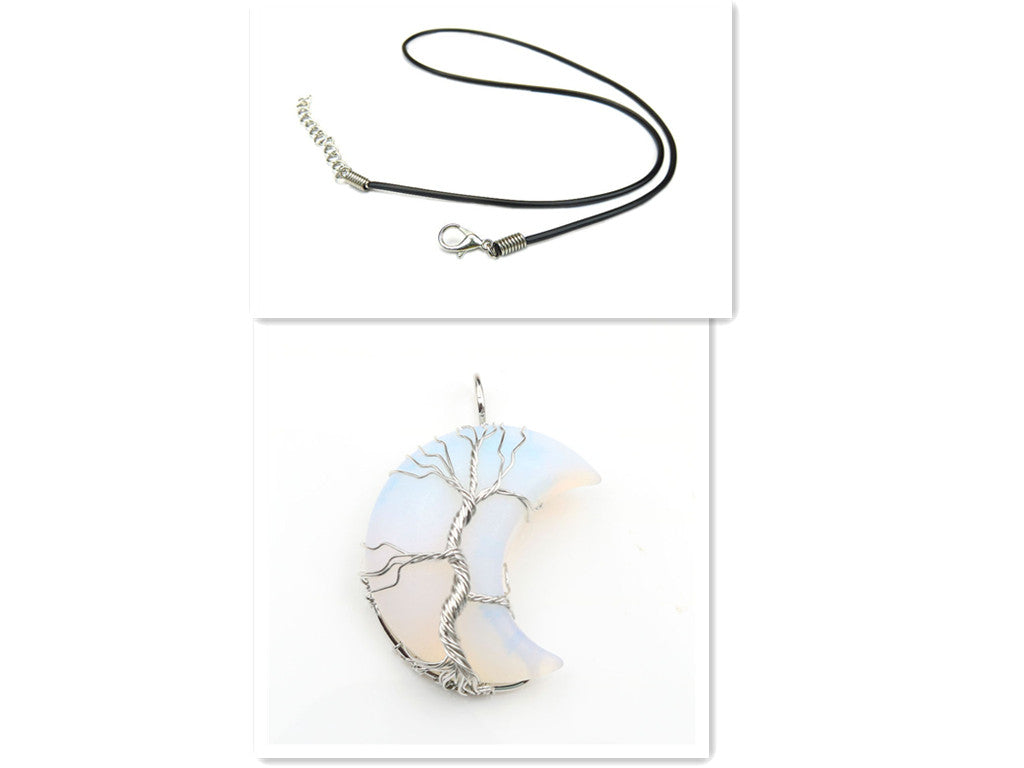 Moon Crystal Tree of Life Pendant Necklace Accessories