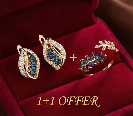 1+1 Offer: Isola Caelurelle Gold Earrings + Vivara Saphielle Gold Ring