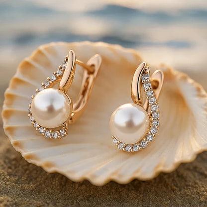 1+1 Offer: Lorelei | Buttoned earrings with pearl + Elegant Pearl Gold Necklace