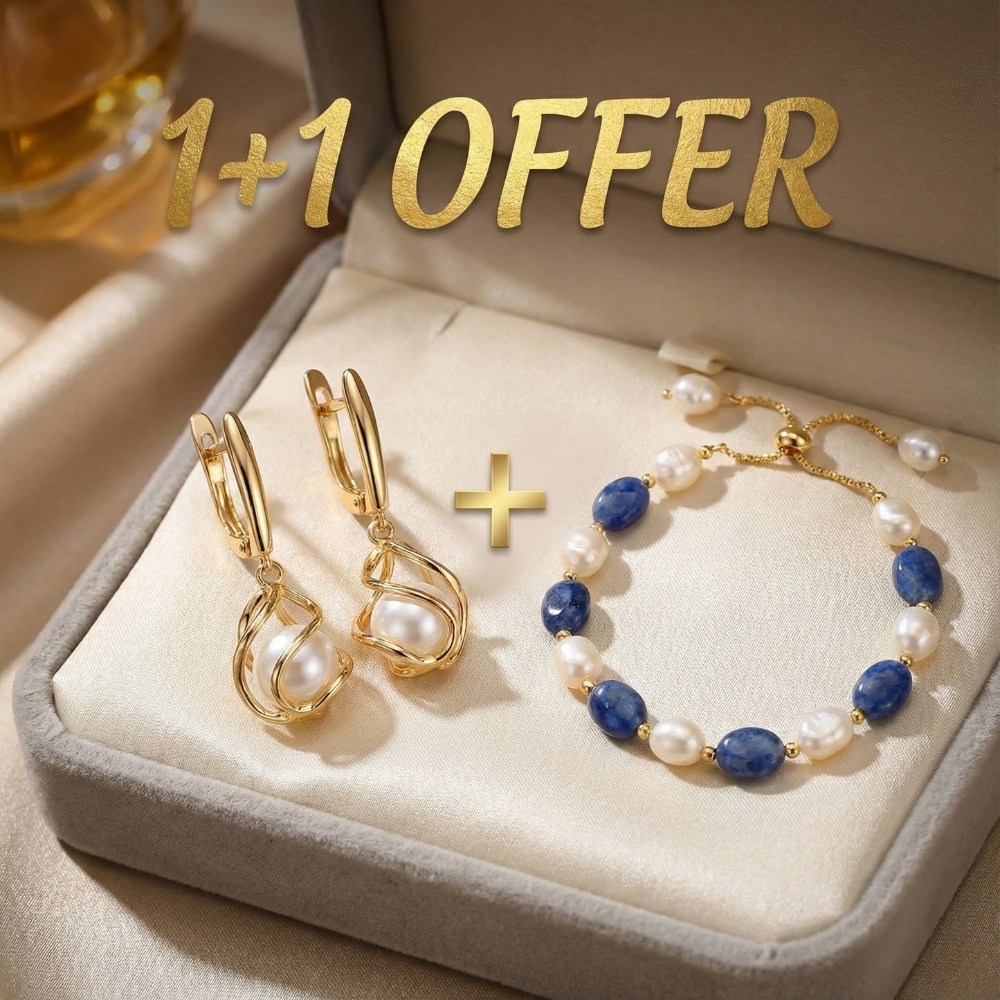 1+1 Offer: Elegant Gold Pearl Earrings + Elegant Ocean Pearl Bracelet