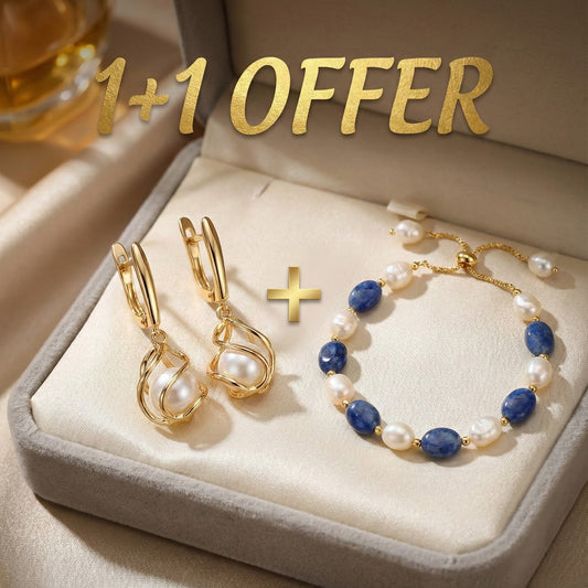 1+1 Offer: Elegant Gold Pearl Earrings + Elegant Ocean Pearl Bracelet