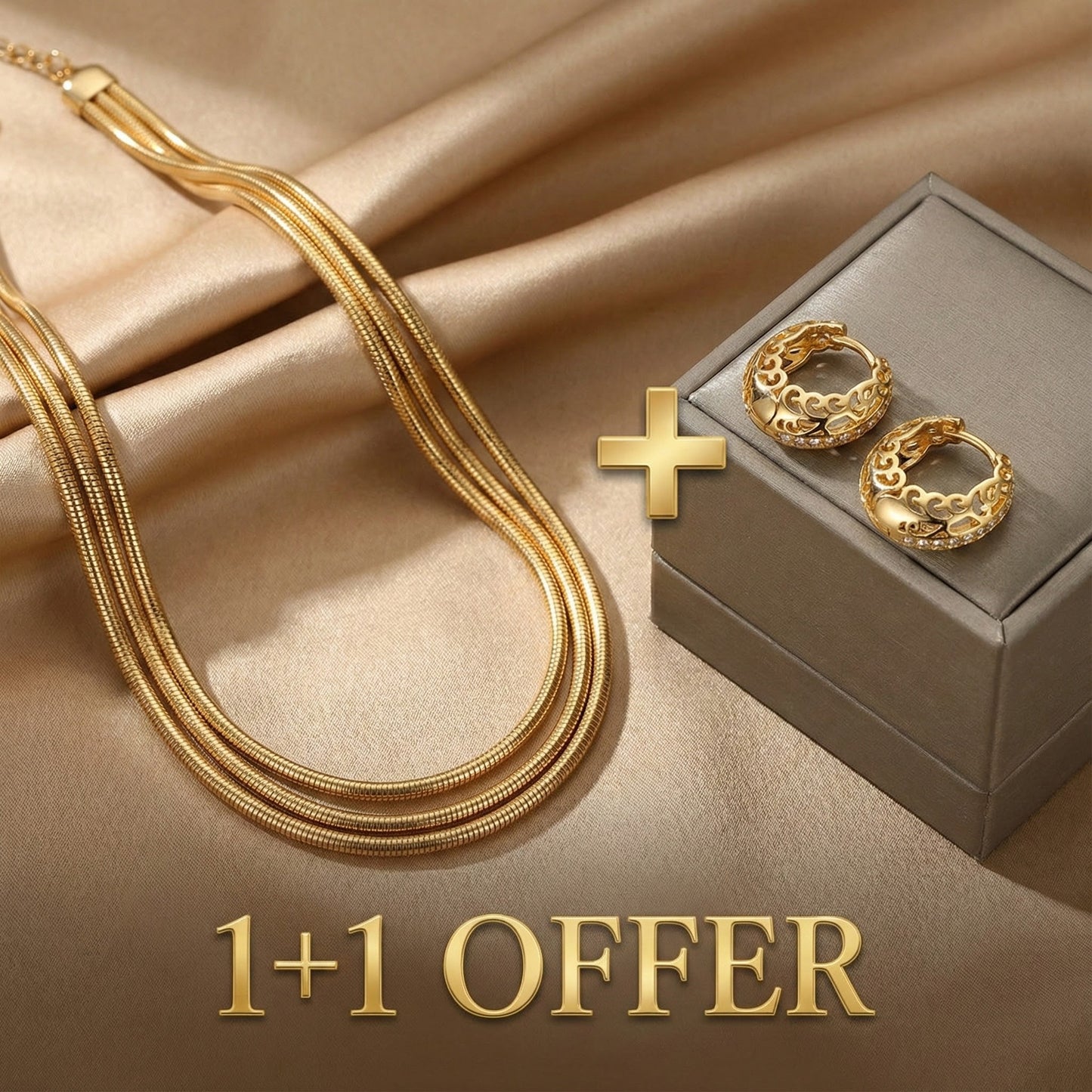 1+1 Offer: Minimalist Mandala Earrings in Gold + Vintage Layered Golden Necklace