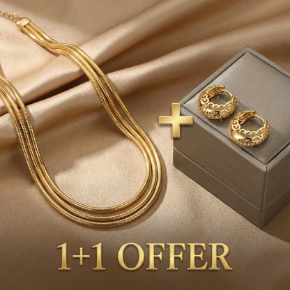 1+1 Offer: Minimalist Mandala Earrings in Gold + Vintage Layered Golden Necklace