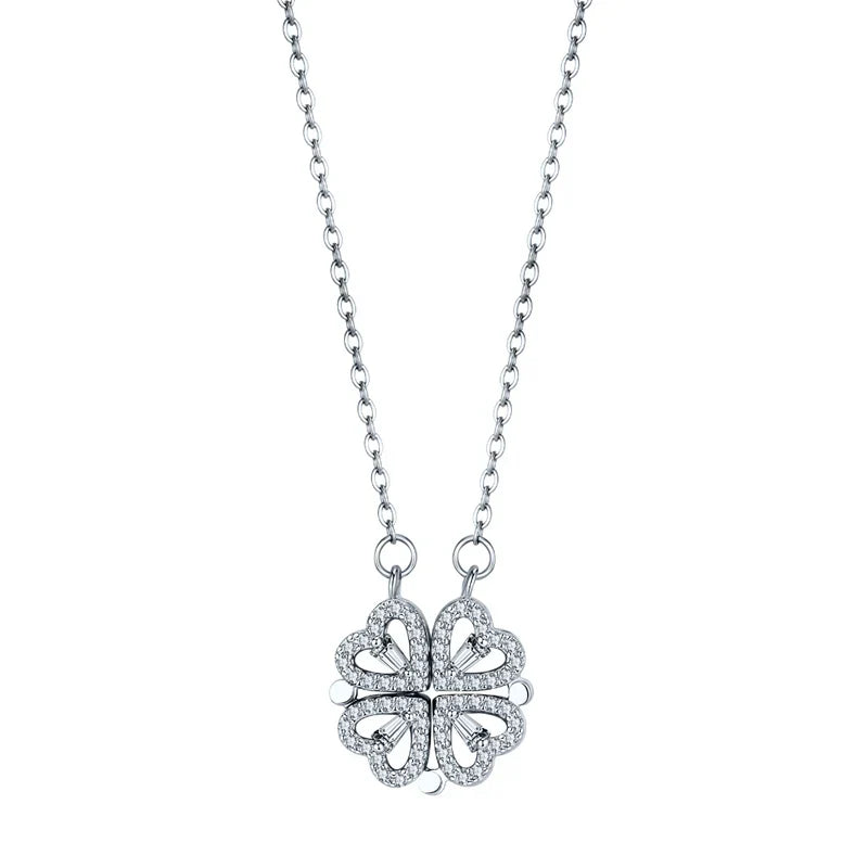 Silver Clover Hearts Necklace