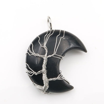 Moon Crystal Tree of Life Pendant Necklace Accessories