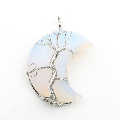 Moon Crystal Tree of Life Pendant Necklace Accessories