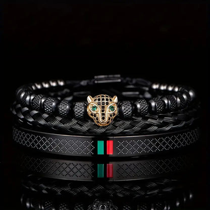 Luxurious Leopard Print Handbraided Leather Bracelet