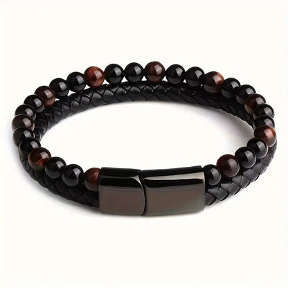 Luxurious Men's Twofold Layer Faux Leather Bracelet