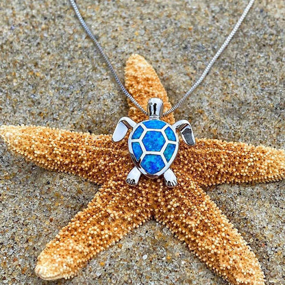 Sea Turtle Opal & Silver Necklace + Earrings