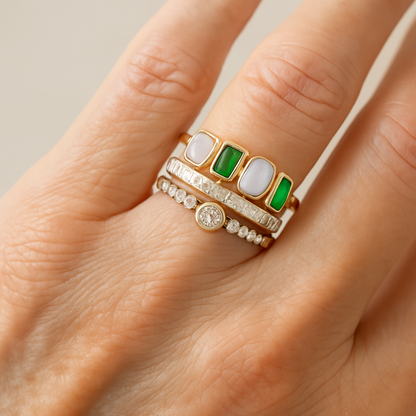 White & Green Opal Ring Set