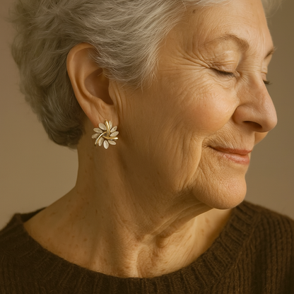Elegant and exquisite opal petal circle stud earrings in gold