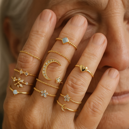 Silver & Gold Bohemian Ring Stack — Set of 10