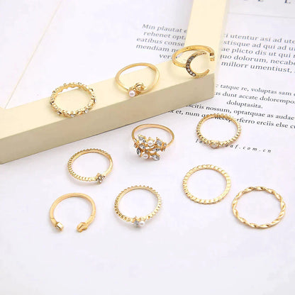 Silver & Gold Bohemian Ring Stack — Set of 10