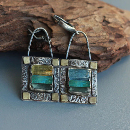 Vintage Blue & Green Crystal Earings