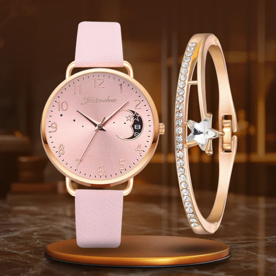 Chloe | Watch And Bracelet Set With Moon-Shaped Dial
