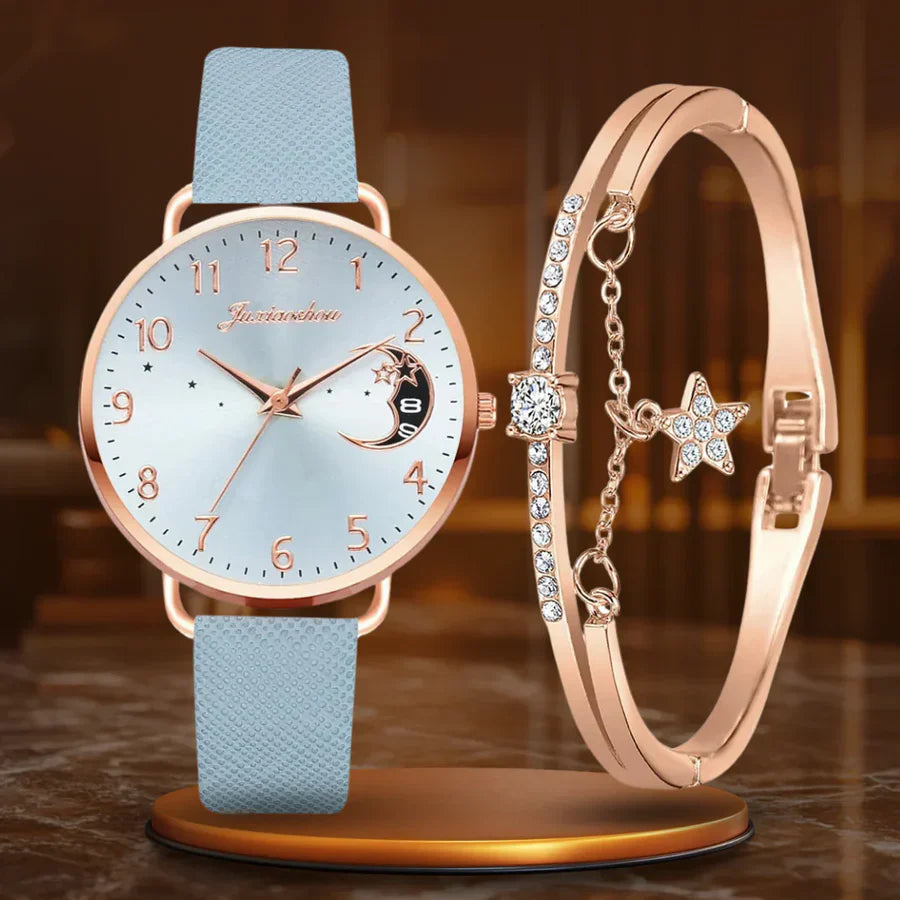 Chloe | Watch And Bracelet Set With Moon-Shaped Dial