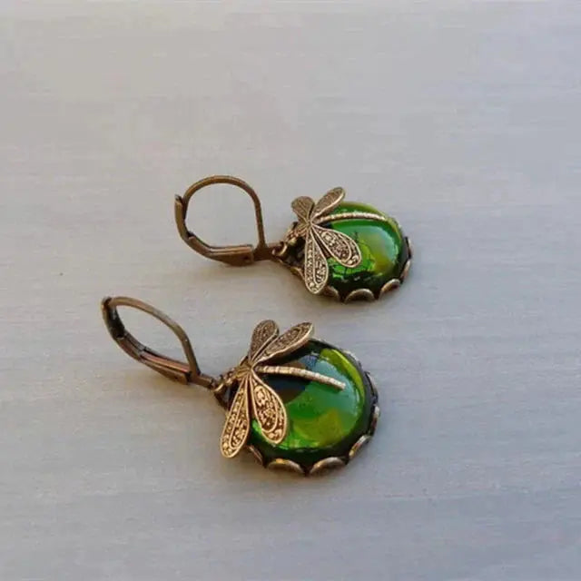 Antique Gold Dragonfly Sphere Earrings