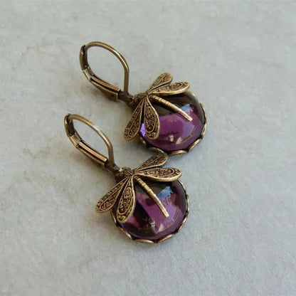 Antique Gold Dragonfly Sphere Earrings