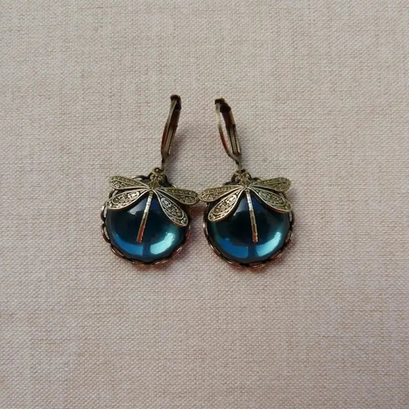Antique Gold Dragonfly Sphere Earrings