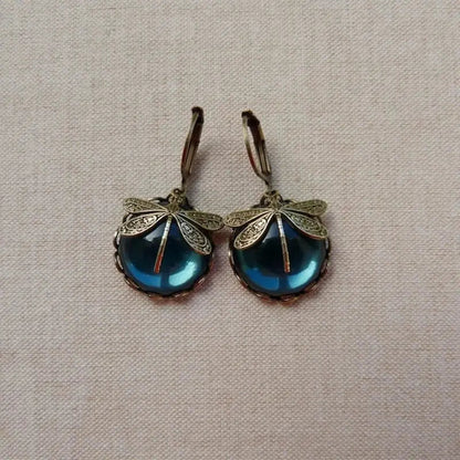 Antique Gold Dragonfly Sphere Earrings