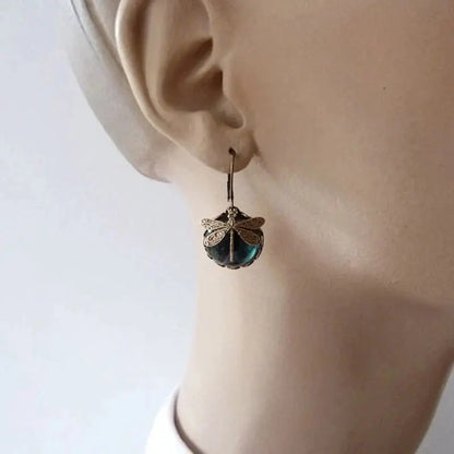 Antique Gold Dragonfly Sphere Earrings