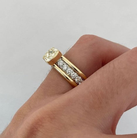 Two-Tone Bezel Cushion Cut Yellow Sapphire Engagement Ring