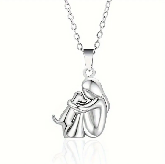 Fashion Little Girl And Dog Hug Necklace