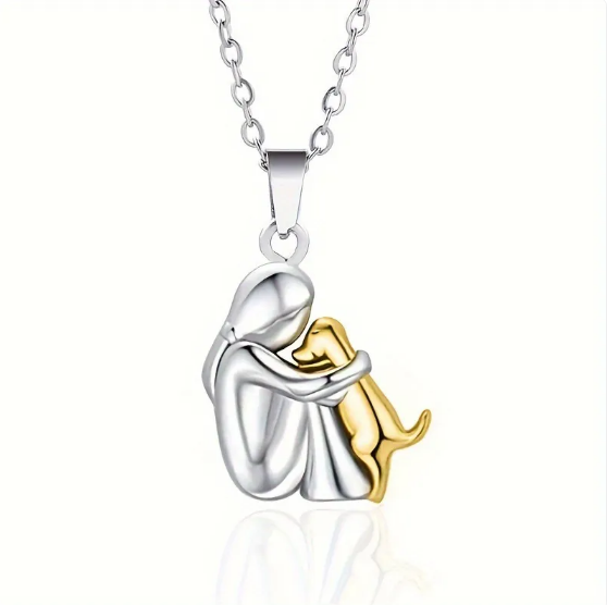 Fashion Little Girl And Dog Hug Necklace