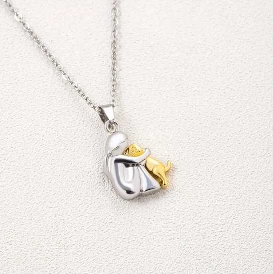 Fashion Little Girl And Dog Hug Necklace