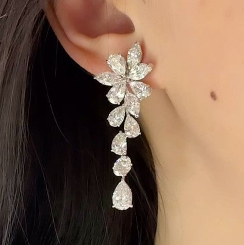 Stunning Pear Cut White Sapphire Drop Earrings