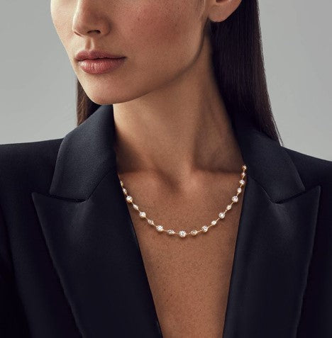 Classic Golden Round & Marquise White Sapphire Necklace