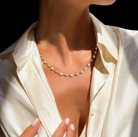 Classic Golden Round & Marquise White Sapphire Necklace