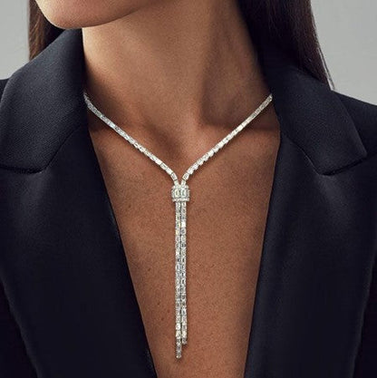 Lariat Baguette Cut White Sapphire Necklace