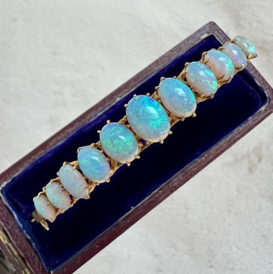 Golden Vintage Oval Blue Opal Bracelet