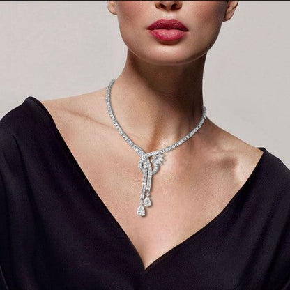 Classic Pear Cut White Sapphire Lariat Necklace