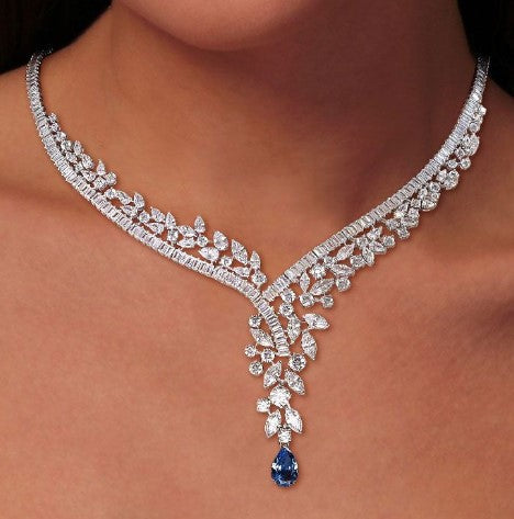Pear Cut Blue Sapphire Necklace