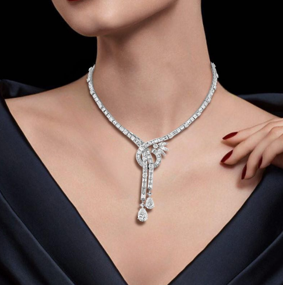 Classic Pear Cut White Sapphire Lariat Necklace