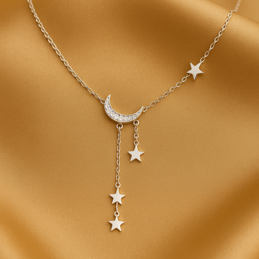 Elegant Silver Moon & Star Necklace