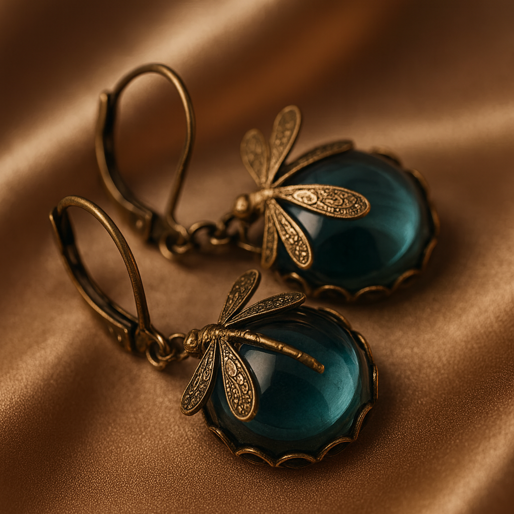 Antique Gold Dragonfly Sphere Earrings