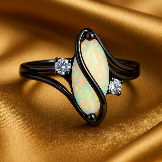 Classic Vintage Black Silver Opal Ring