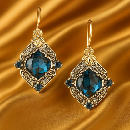 Blue Crystal Gold-Silver Statement Earrings