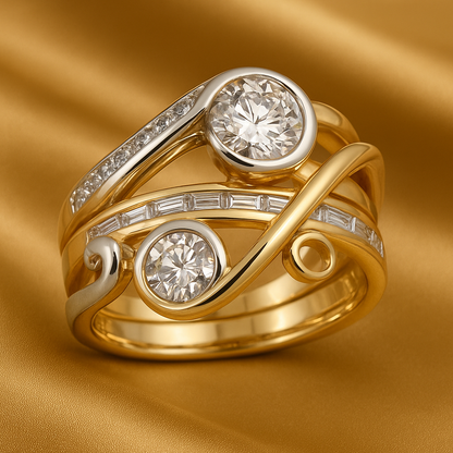 Elegant Silver–Gold Zirconia Ring