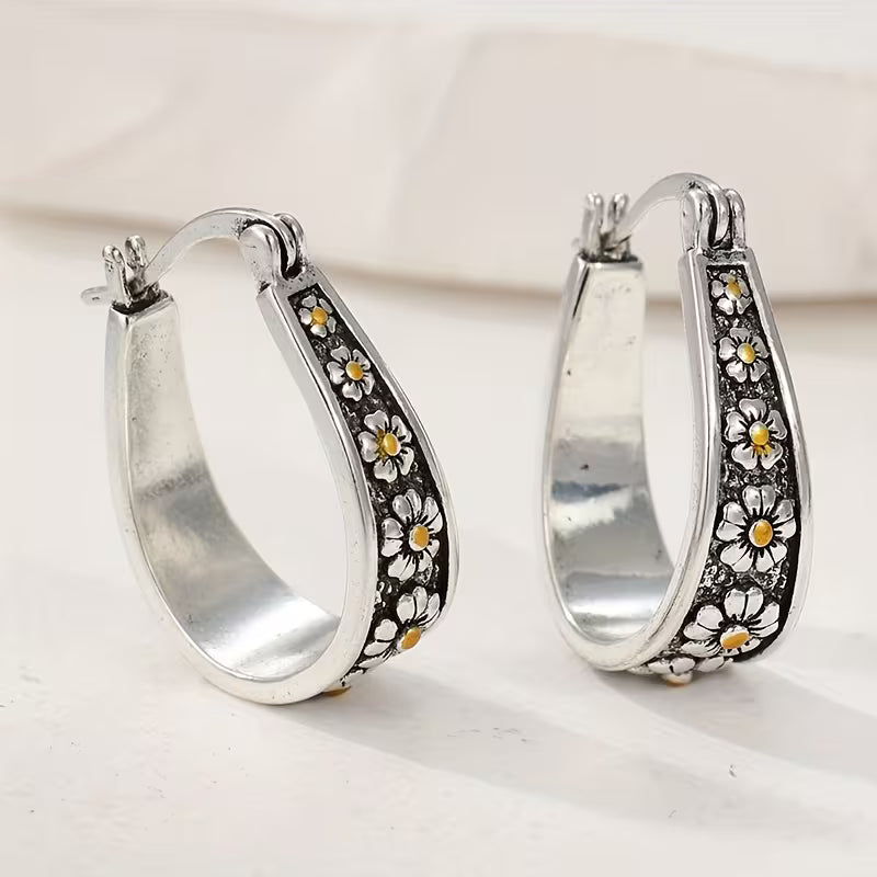Vintage Meadow Daisy Elegance Hoop Earrings